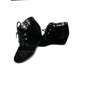 TOMS Womens Black Suede‎ Leather Lace Up Ankle Wedge Booties Size 7 Casual